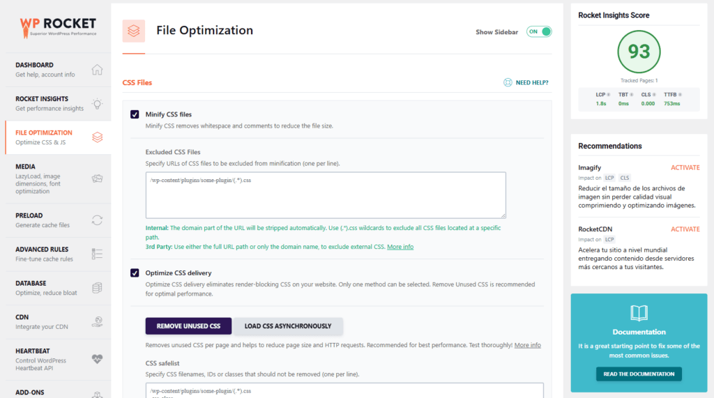 file optimization en wp rocket