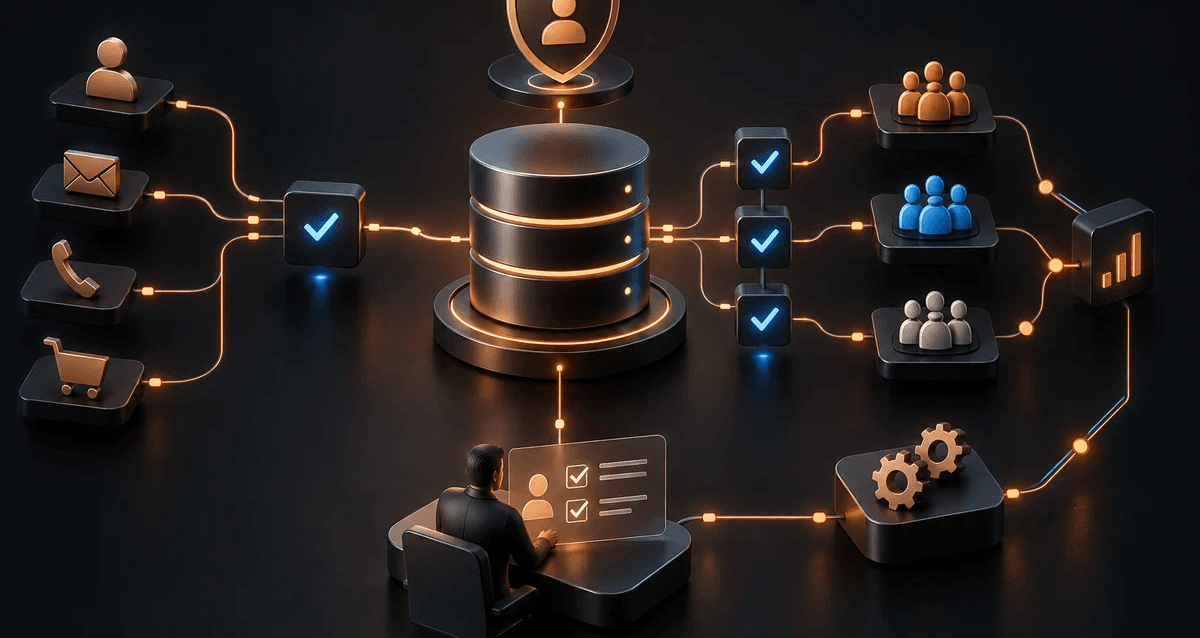 Base de datos de clientes conectada con controles de calidad, permisos y segmentación